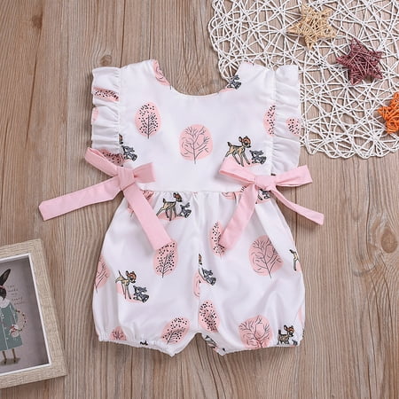 

DENGDENG Baby Girls Printed Romper Infant Ruffle Outfits Sleeveless Cotton Summer Clothes