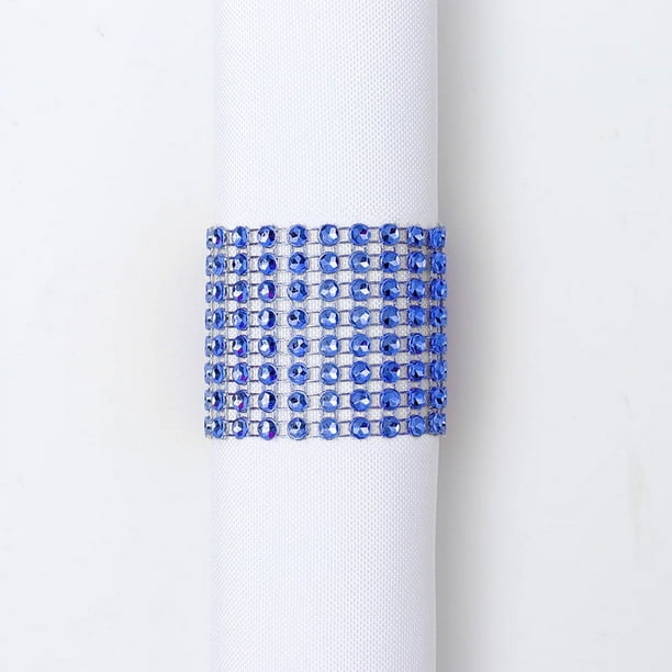 Zhuge Hotel Restaurante Configuración 8 filas de hebillas de servilletas de malla de diamantes, anillos de servilletas decorativos de diamantes simulados (azul, 20 piezas)
