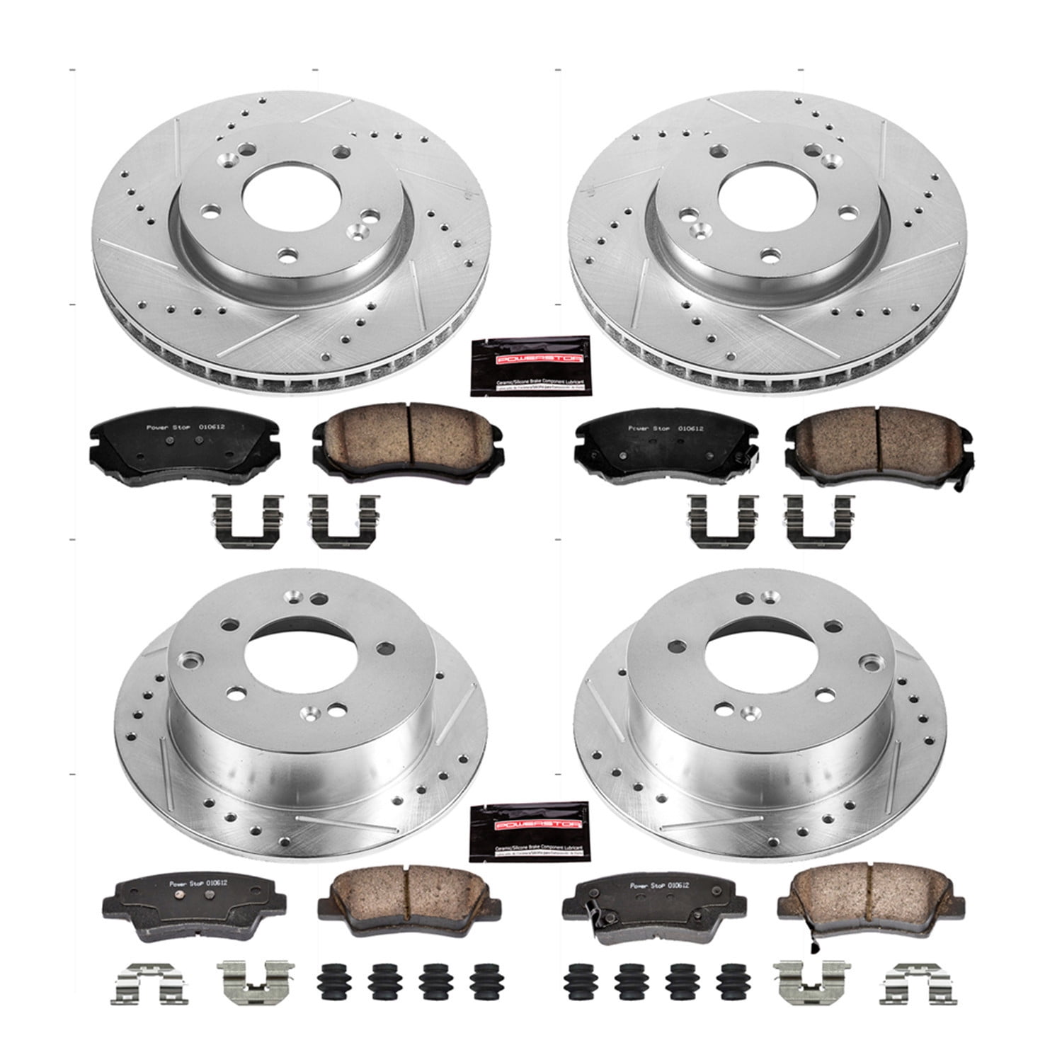 PowerStop Front and Rear Z23 Evolution Sport Carbon-Fiber Ceramic Brake Pad and Drilled & Slotted Rotor Kit Fits: KIA Select Models K5914