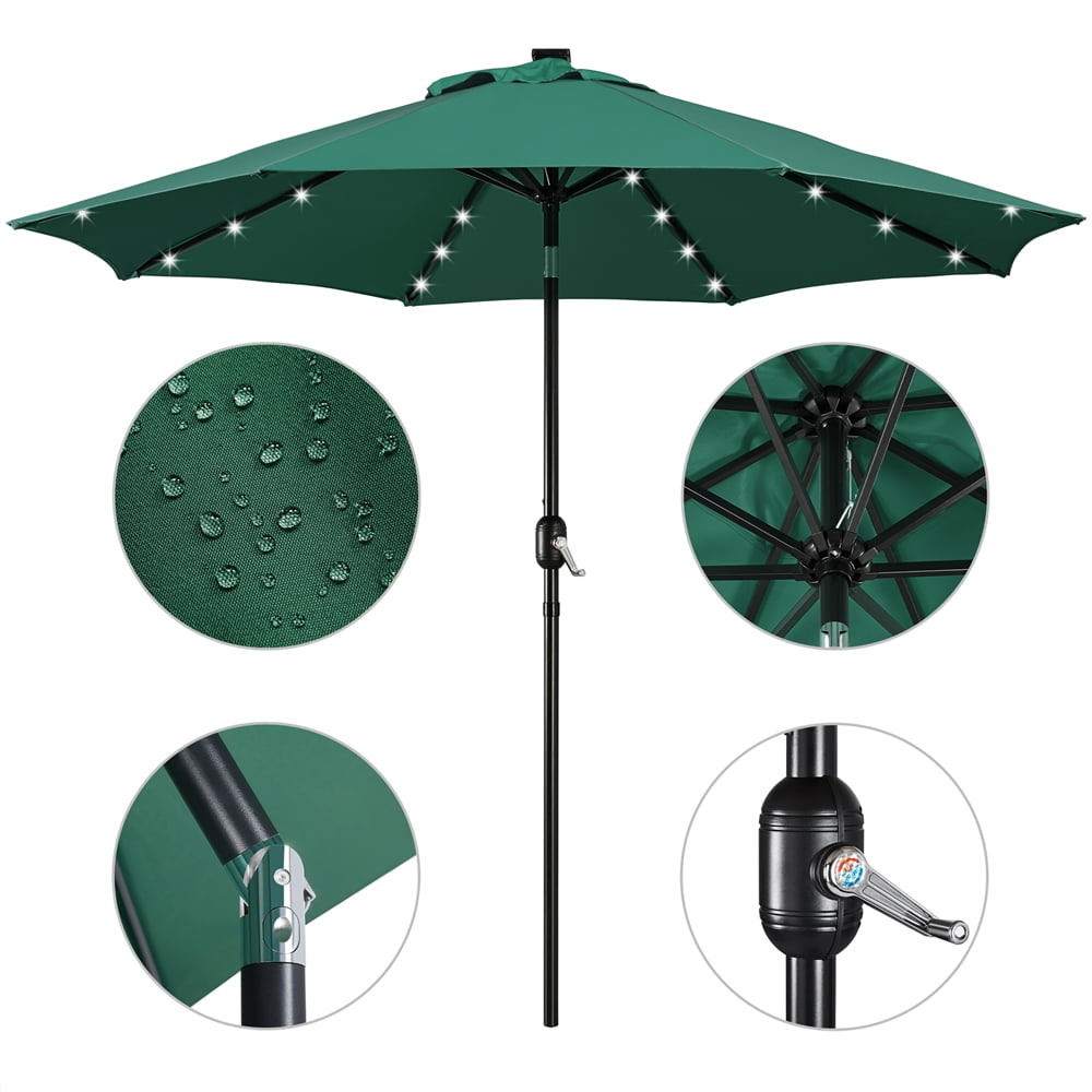 Renwick 9' Dark Green Octagon Market Patio Umbrellas, Solar Lighted