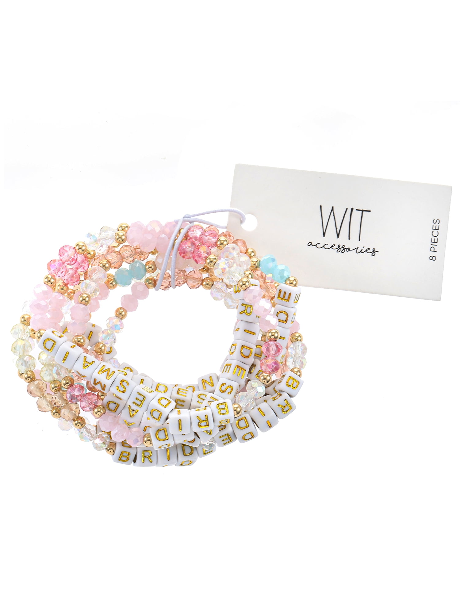 Bridal Party Beaded Stretch Friendship Bracelet Set, Multicolored, 8 Pieces