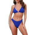 thumbnail image 1 of INSPIRAR CHIC Conjuntos de Bikini de Tejido Waffle para Mujeres de 2 Piezas con Top de Doble Atado y Parte Inferior Triangular con Cuerda de Cintura de Concha Trajes de Baño Medianos en Azul Real, 1 of 5