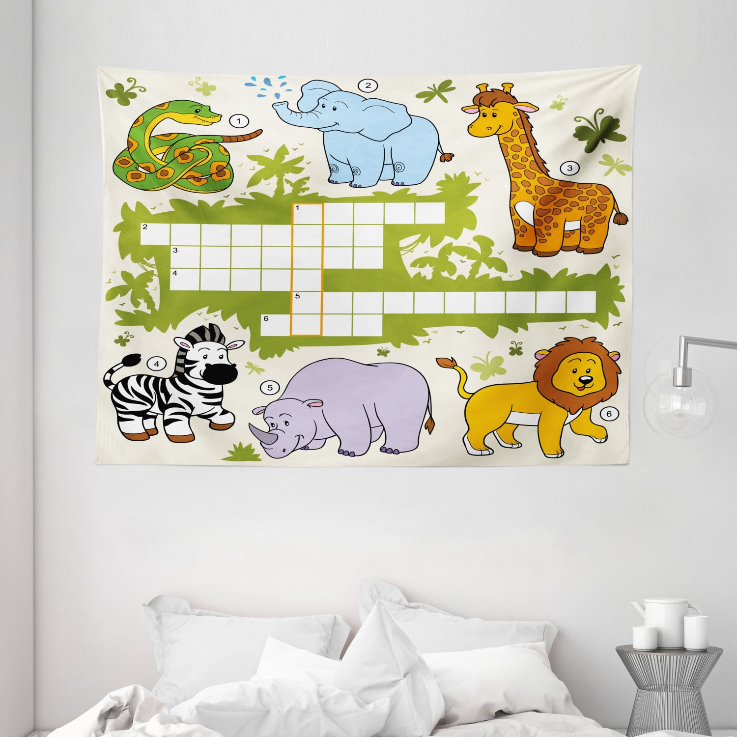 Word Search Puzzle Tapestry, Colorful Crossword Game for Children Wild