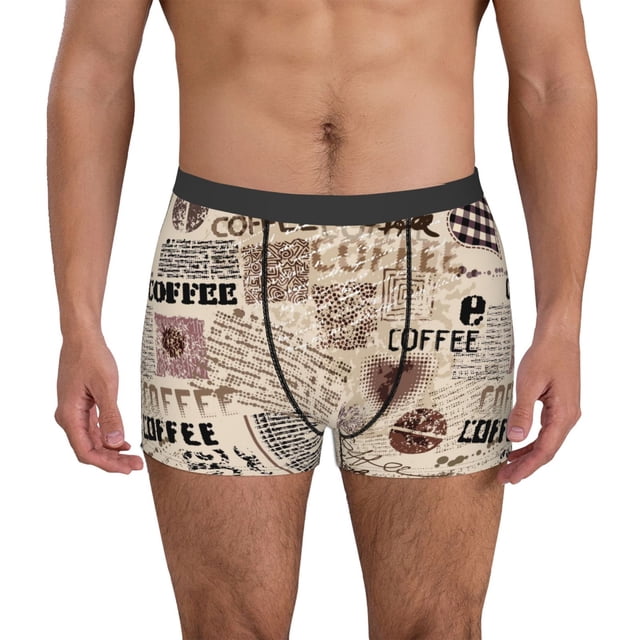 Xecao Abstract Coffee Pattern With Letters Print Men's Boxer Briefs with Soft Elastic Waistband and 3D Space Capsule Design Breathable Comfortable Underwear-X-Large