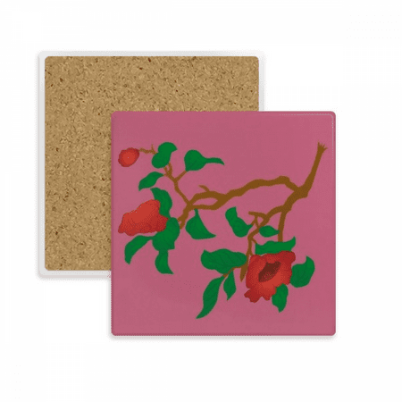 

Painting Red Green Culture Flower Square Coaster Cup Mat Mug Subplate Holder Insulation Stone