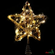 Ornativity Rattan Star Tree Topper - Christmas Rustic LED Light Up Tree Topper Decoration