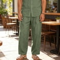 thumbnail image 5 of Hvogkswy Men's Pants Solid Color Drawstring Elastic Waist Pants with Pockets Loose Breathable Travel Vacation Summer Casual Beach Trousers, 5 of 9