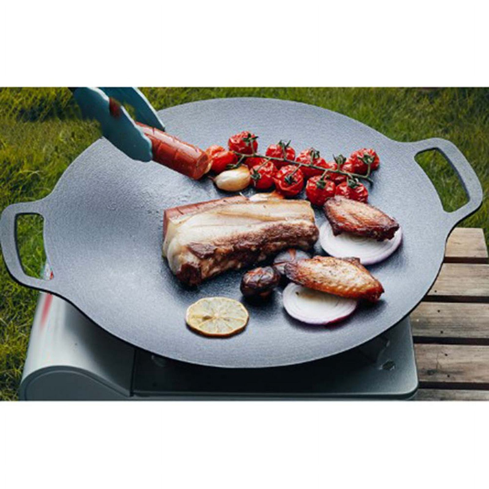 38Cm Thick Cast Iron Frying Pan Flat Pancake Griddle Non-Stick Bbq Grill Induction Cooker Open Flame Cooking Pot