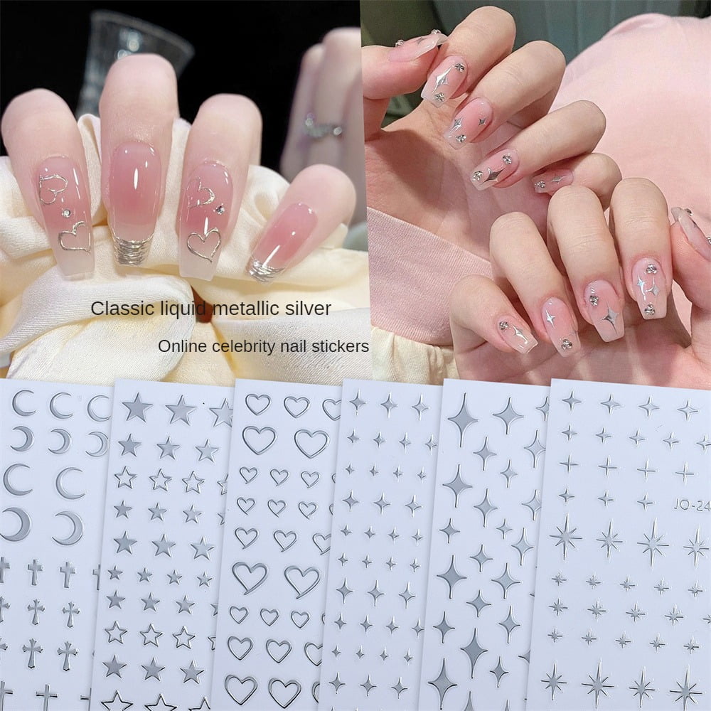 2023 New Little Star Nail Sticker pentagram Croxin Moon Metal Silver ...