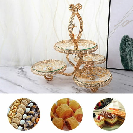 

SHZICMY 4 Plate Cupcake Stand Holder Wedding Cookies Dessert Party Fruit Display Tower Gold