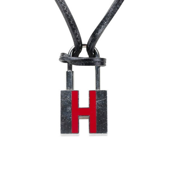 Pre-Owned Hermes Hermès H motif padlock necklace in silver, red, black metal and leather for...