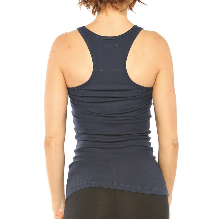 Lightweight Cotton Scooped Neckline Stretchy Racerback Ribbed Tank top for  Women (Navy, 1X)