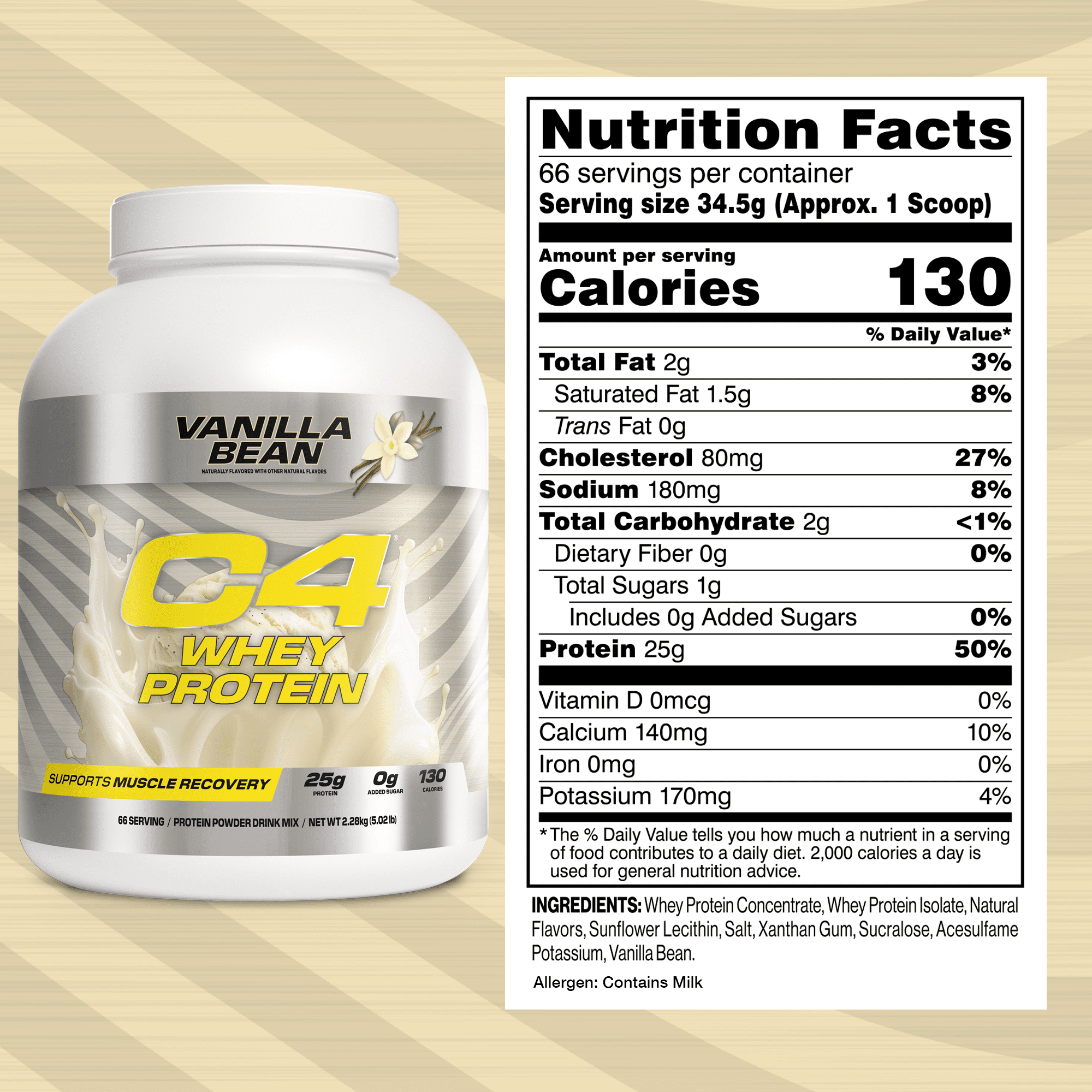 C4 Pro Whey Protein Powder, Vanilla Bean Flavor, 25g of Protein, 66 Servings