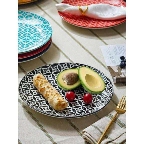 8.5" Salad Plates Set of 6, Ceramic Dessert Plates for Party, Wedding, Birthday, Microwave & Dishwasher Safe