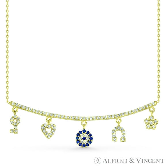 Evil Eye, Key, Snowflake, Horseshoe, & Heart Necklace w/ CZ Crystals in .925 Sterling Silver