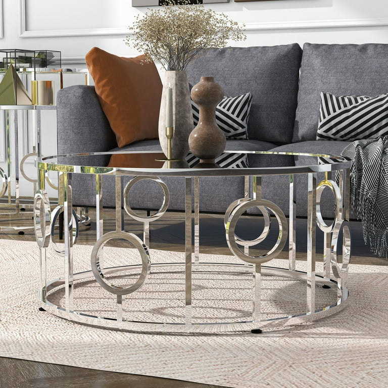 Furniture of America Hoop Glam Chrome 36 inch Mirror Coffee Table by