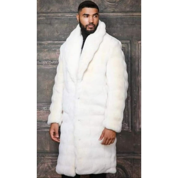 Mens Fashion Ivory Faux Fur Overcoat