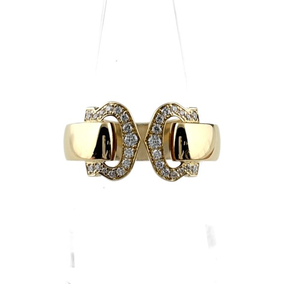 Pre-Owned Cartier 2C Boucle Ring, Yellow Gold (YG), 750 Diamond Women's.