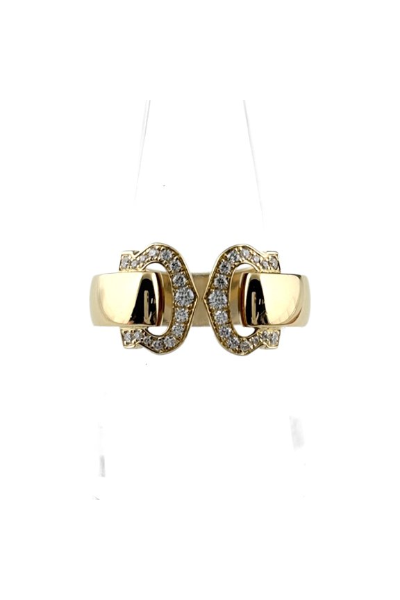 Pre-Owned Cartier 2C Boucle Ring, Yellow Gold (YG), 750 Diamond Women's.