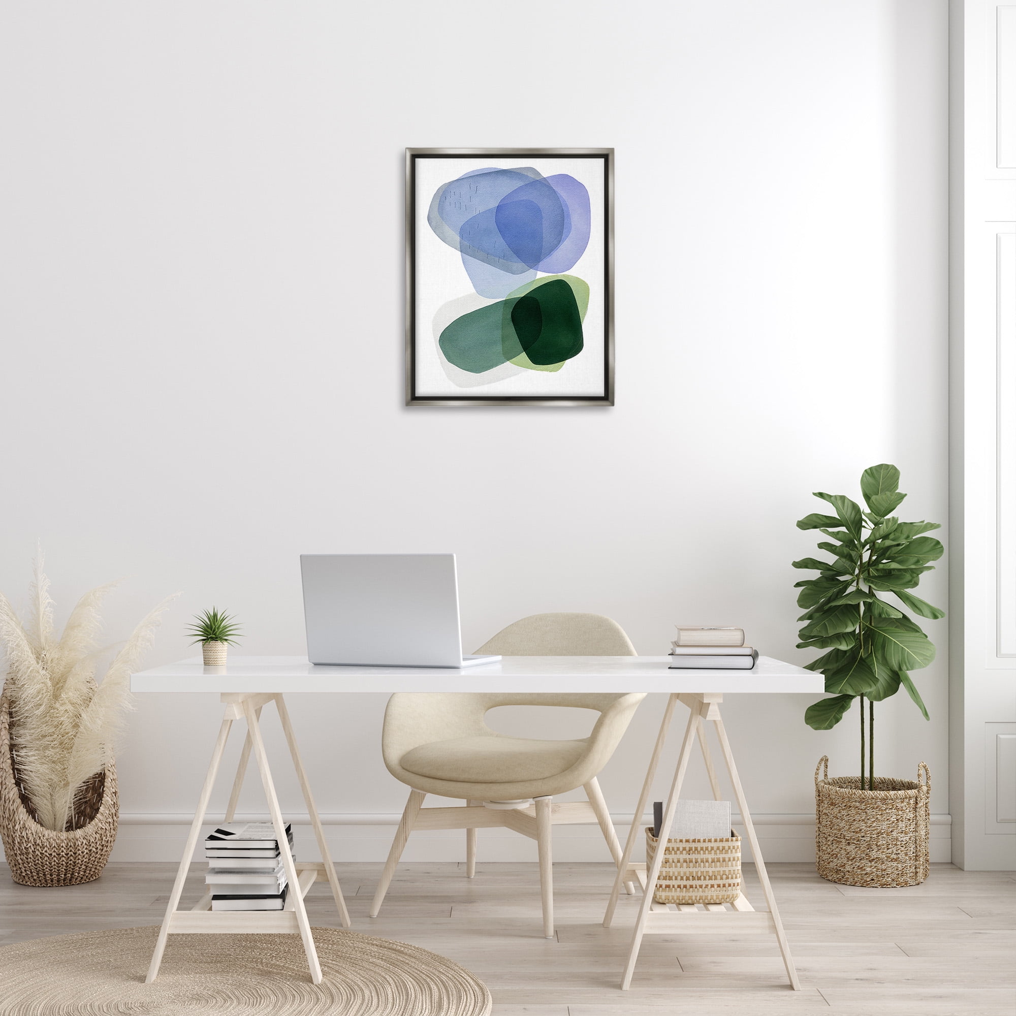 Stupell Industries Minimalist Opaque Shapes Abstract Painting Gray Floater Framed Canvas Art Print Wall Art, 25 x 31