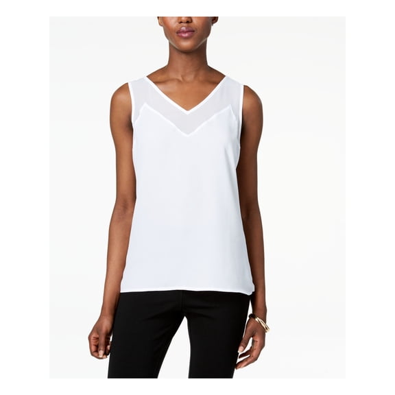INC Womens White Sleeveless Illusion Neckline Tank Top Size: M