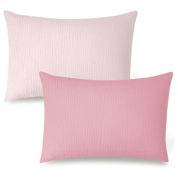 2 Pack 100% Cotton Toddler Pillow Case for Kids, Envelope Closure，Suitable for pillows in size 13 "x18" (Light Pink&Blush)