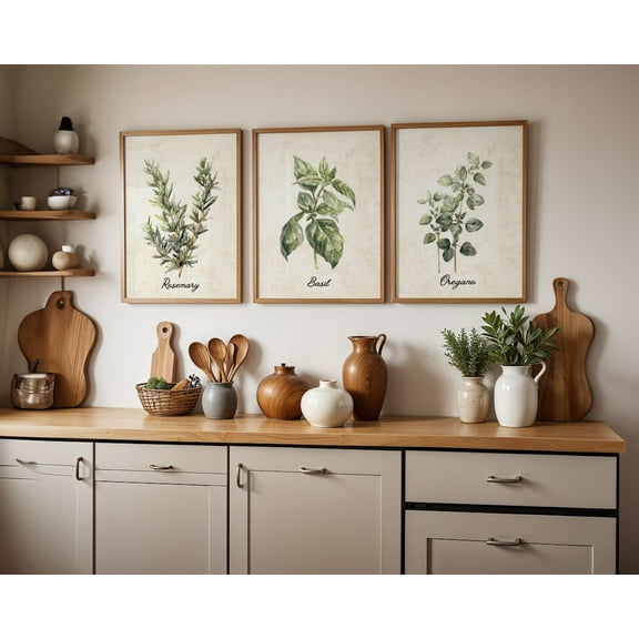 UNFFRAMED Luvia Kitchen Vintage Print Set of 3, Rustic Herb Decor, Farmhouse Posters Set 3 Prints 8x12
