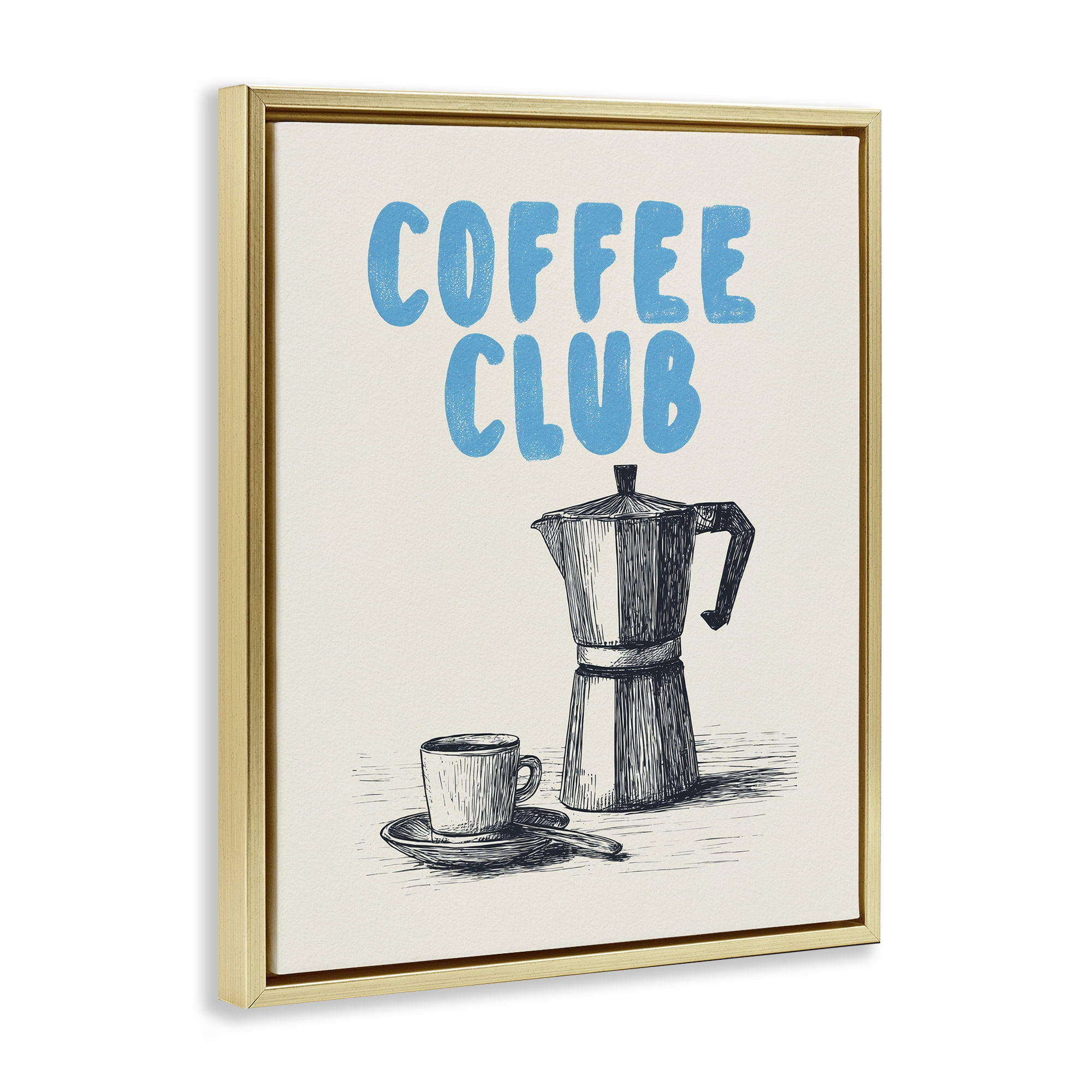 Stupell Industries Coffee Club Retro Drawing Gold Framed Floater Canvas Wall Art, design by Andreas Magnusson