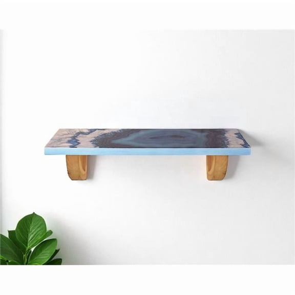 HomeRoots 634523 36 in. Blue & Natural Wood Agate Pattern Wall Mount Accent Shelf
