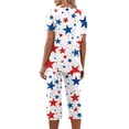 thumbnail image 6 of 4th of July Women's Pajama Sets 2026 Lounge Sleepwears Independece Day US Star Flower Printed Plus Size Short Sleeve Top and Capri Pants Pajama Set, 6 of 6