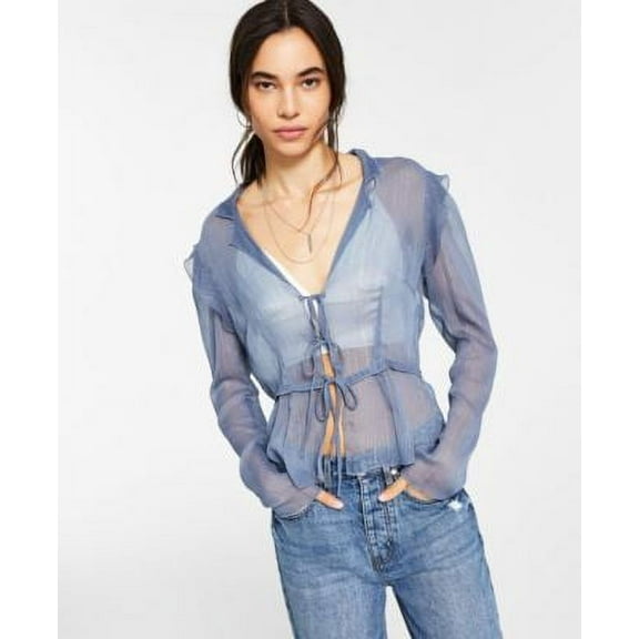 MSRP $89 Leyden Sheer Tie-Front Top Slate Blue Size XS