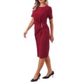 thumbnail image 4 of INSPIRE CHIC Work Dresses for Women Crew Neck Short Sleeve Business Office Sheath Wrap Dress 2025 L Wine Red, 4 of 5