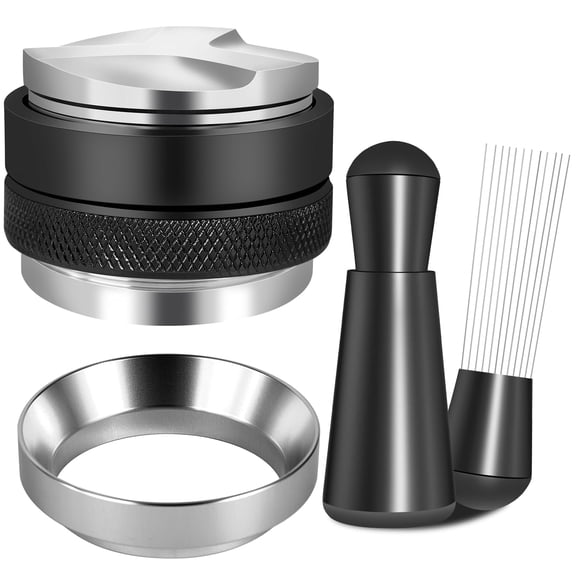 51mm Espresso Accessories Kit, 4-in-1 Coffee Barista Tool Set with Dual Head Leveler, WDT Tool, Dosing Funnel & Tamper Mat for Delonghi 51mm Espresso Machines & Portafilters