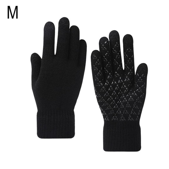 Knit Gloves Adults Warm Stretchy, Wool Gloves Touch For Anti-Slip Function, Screen Knitted Gloves Warm Thin Non-Slip Glove For Men Women Driving Running Gift - Black/Size M