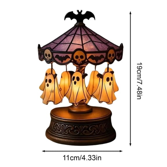 Party Light Up Ghost Carousel Rechargeable Halloween Spooky Carousel Lamp Decorations Floating Ghost Indoor Table Decor 19X1CM