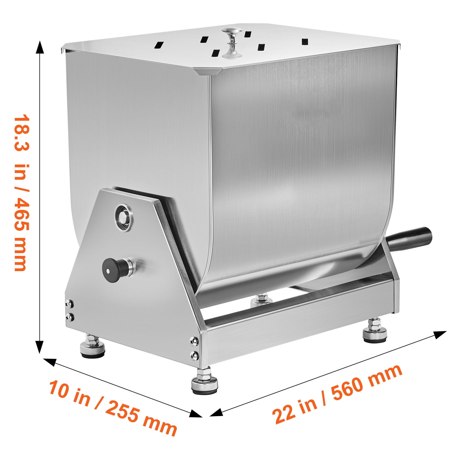 KFFKFF Hand-Operated Meat Blender, 15L Incline Container Meat Preparation Tool (Can Blend up to 15LBS of Meat), Stainless Steel Meat Blending Device, Sausage Blending Apparatus with Cover, Handle