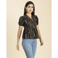 thumbnail image 2 of Moomaya Womens Short Puff Sleeves Peplum Top, V Neck Cotton Crop Top, 2 of 8