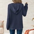 thumbnail image 3 of Hoodies for Women Waffle Knit Long Sleeve Drawstring Button V Neck Casual Pullover Sweatshirt Hooded Tops, 3 of 6