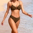 thumbnail image 4 of Pounoo Two Piece Swimsuits for Women Solid Color Ruched Front Bikini Set with Hardware Accents Quick Dry Fabric Seaside Vacation Outfits, 4 of 6