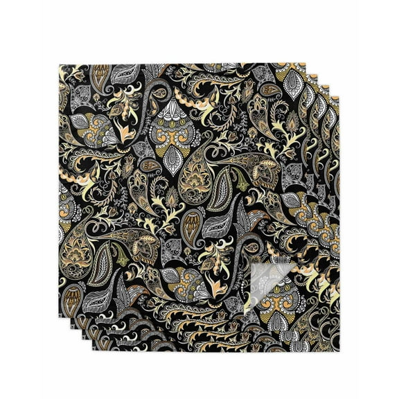 nqOlkjepod Black Floral Cloth Napkins Set of 4 Reusable Dinner Napkins, Boho Botanical Vintage Paisley Flower Cocktail Napkin Washable Table Napkins for Wedding/Holiday Party/Baby Shower 20"x20"