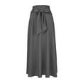 thumbnail image 6 of asdoklhq Maternity Dress,Women Solid Color High Waist Pleated A Line Long Skirt Front Slit Belted Maxi, 6 of 6