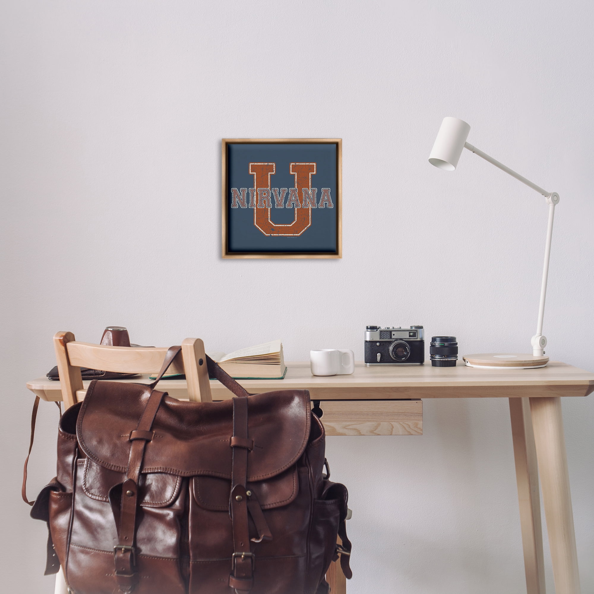 Stupell Industries Nirvana U Varsity Style Text & Numbers Painting Brown Floater Framed Canvas Art Print Wall Art, 18 x 18