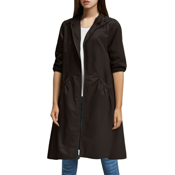 Niaviben Women's Long Trench Coat Plus Size Windbreakers for Women Lightweight Coat Womens Winter Jacket Winter Jackets Ladies Jackets Womens Windbreaker Black 3XL