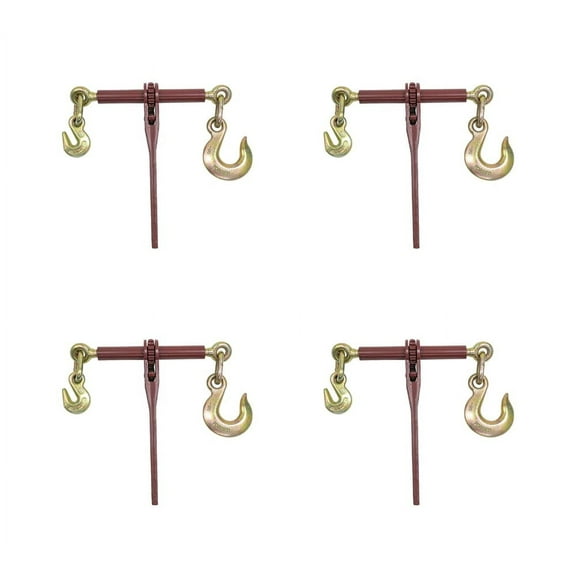 5/16" - 3/8" Heavy Duty Ratchet Load Chain Binder w/Grab Hook on one Side, 1/2" Slip Hook on Other Side - 6,600 Lbs Working Load Limit (4 Pack)