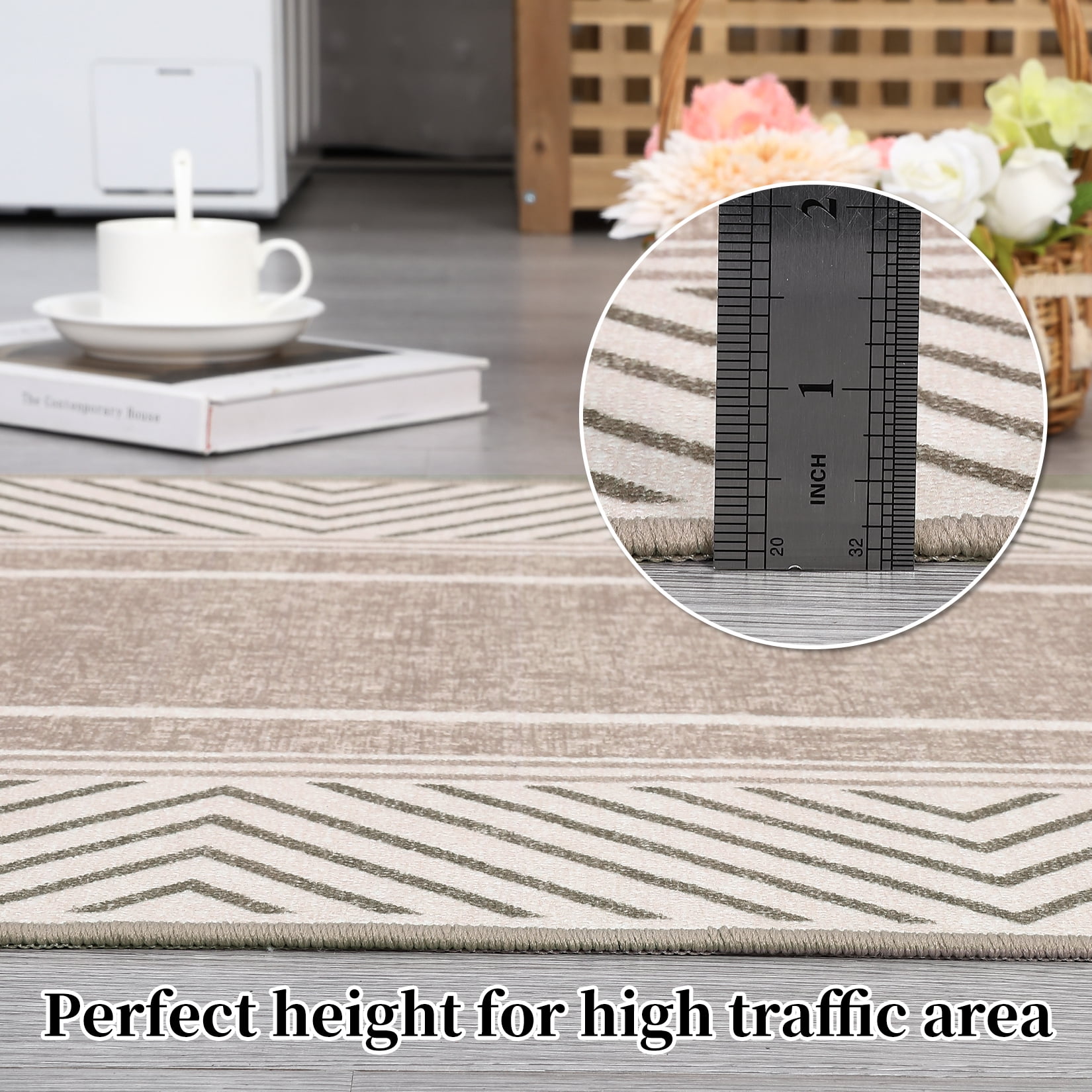 HOMERRY Geometric bordered Runner Rug 2' x 6'&nbsp;for Living Room Floor Cover for Hallway, Brown