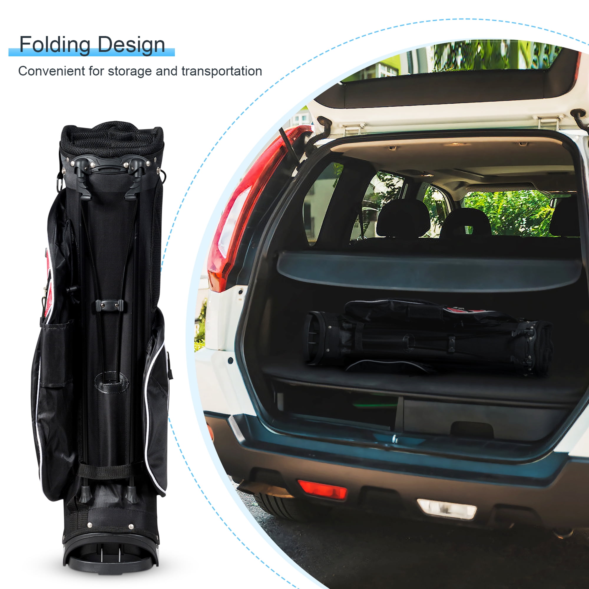 Gymax Golf Carry Bag Golf Stand Bag 6 Way Divider w/ Straps & 7 Storage Pockets Red