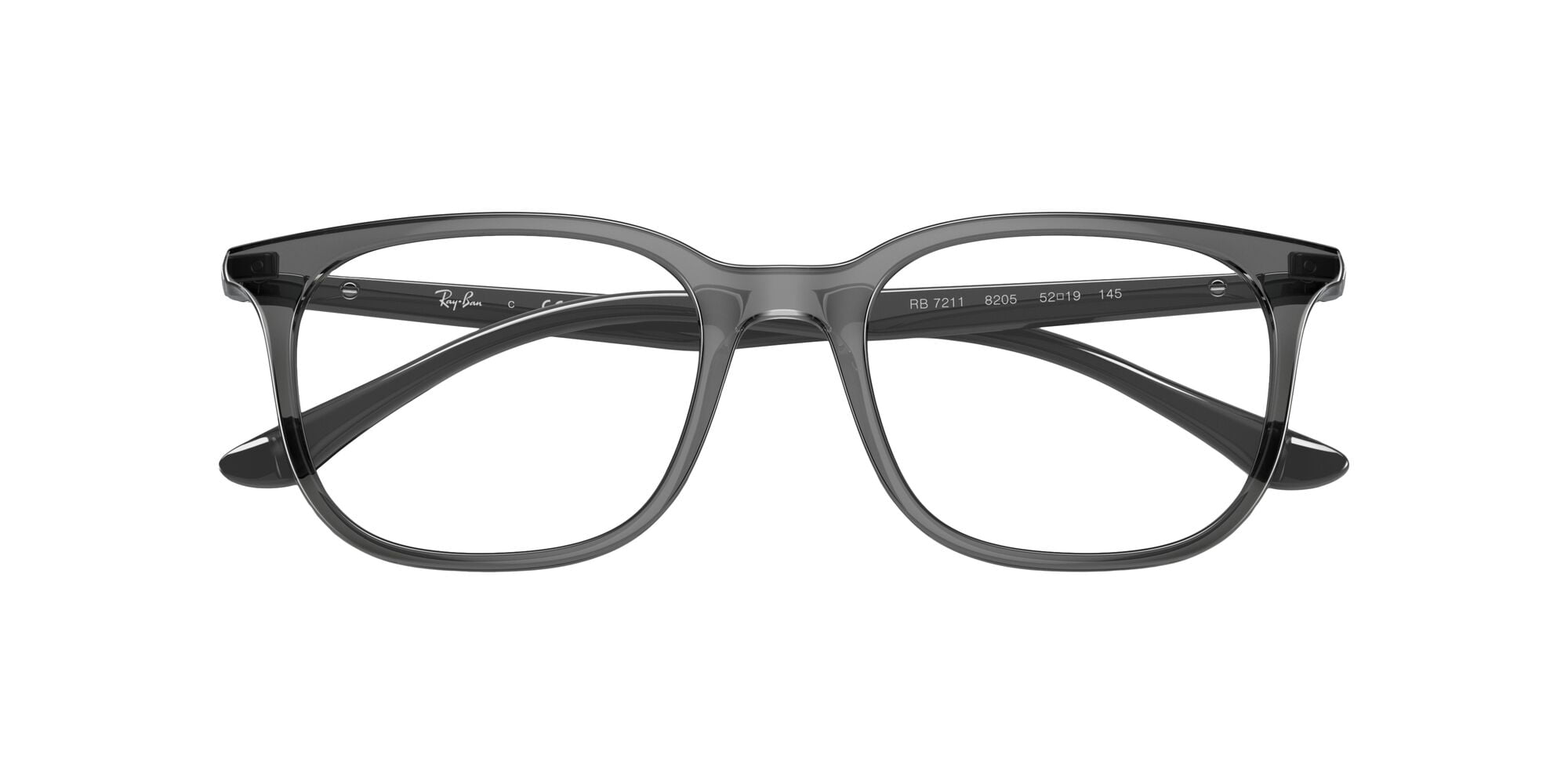 Ray-Ban Men's Size 52 Square RB7211 Optics Prescription Eyeglasses with Case, Transparent Grey/Demo Lens
