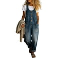 thumbnail image 6 of Taqqpue Womens Casual Denim Overalls Wide Leg Sleeveless Loose Jean Pants Jumpsuits Oversize Jeans Pants with Pockets for Women, 6 of 10