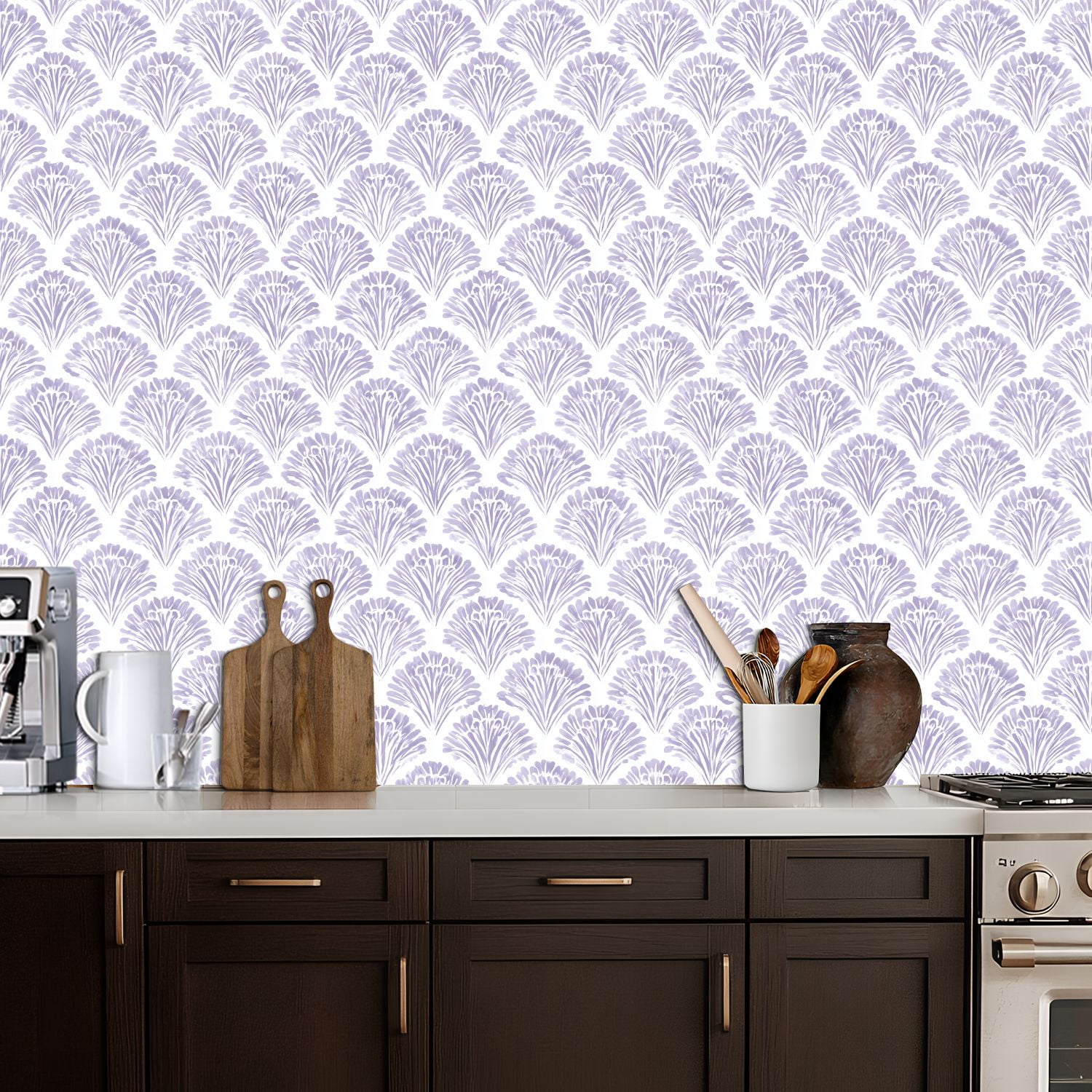 Peel and Stick Wallpaper Lavender Watercolor Art Deco Fan White Wall Mural 17.7in x 9.8ft Self Adhesive Removable Wall Paper Renter Friendly Wallpaper for Nursery Bedroom Cabinets