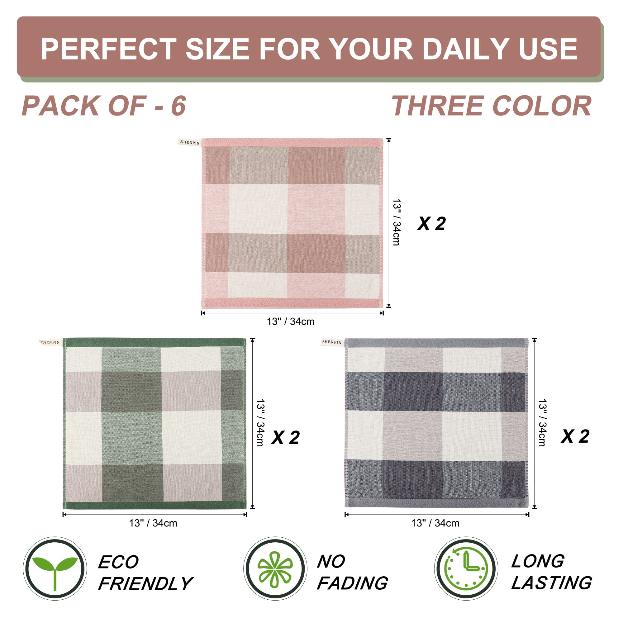 Unique Bargains 6Pcs Cotton Kitchen Tea Towel Sets Mixed Color